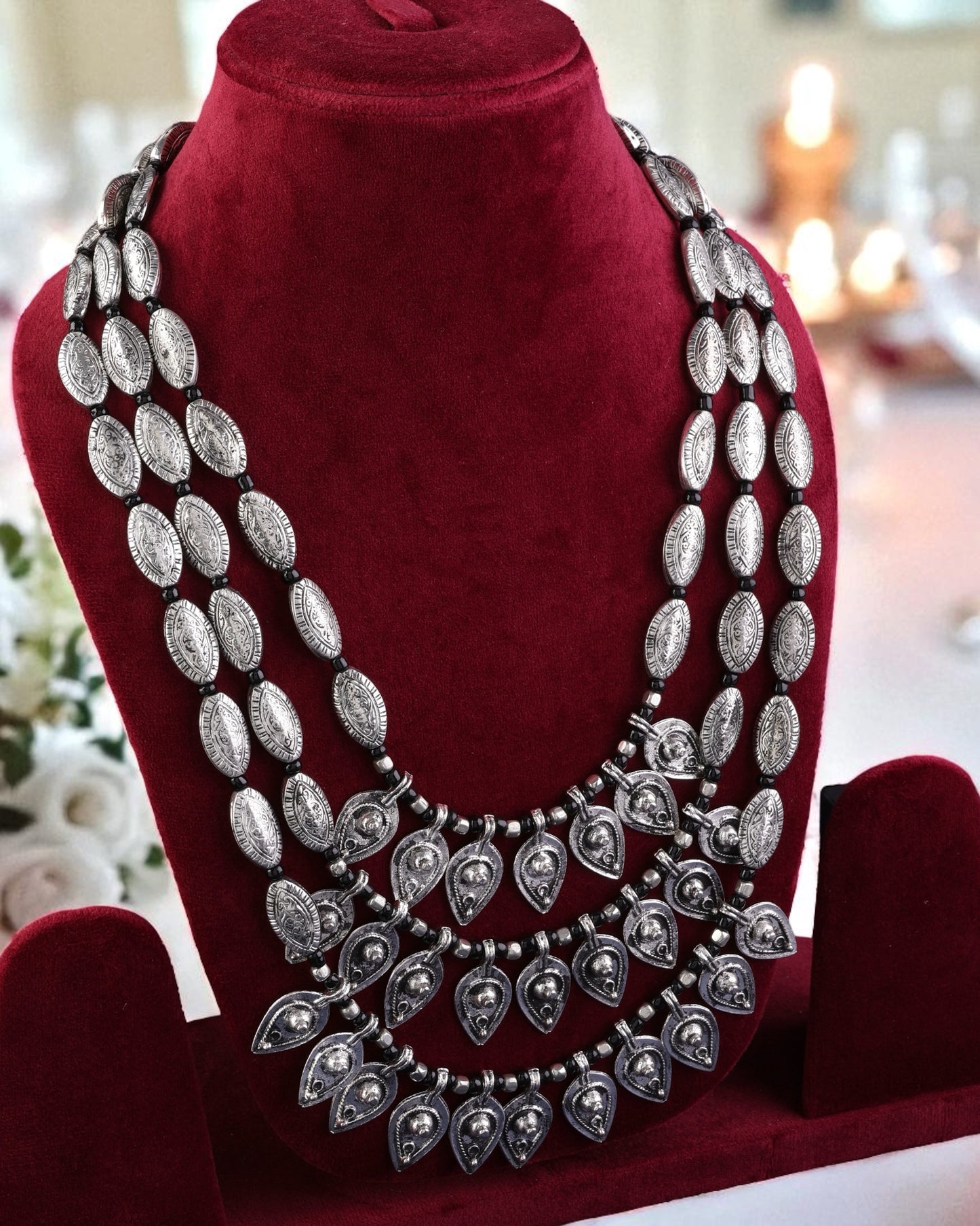 Bindu Layer Necklace - oxidised