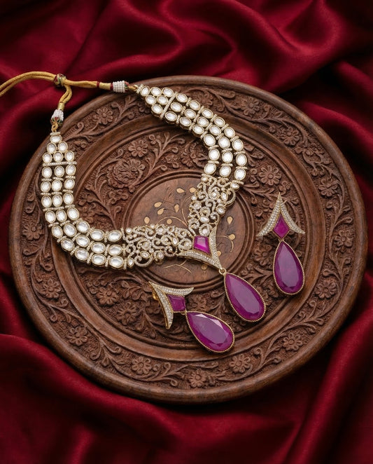 Purple Viola Premium Moissanite Stone Necklace with Earring