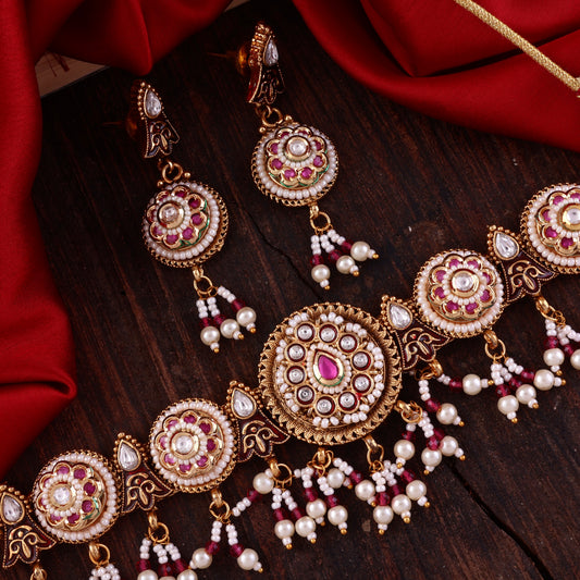 Ruby Ahilya Rajwada Choker set with Earring