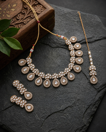 Silver Urmika Premium Necklace with Earring and Teeka