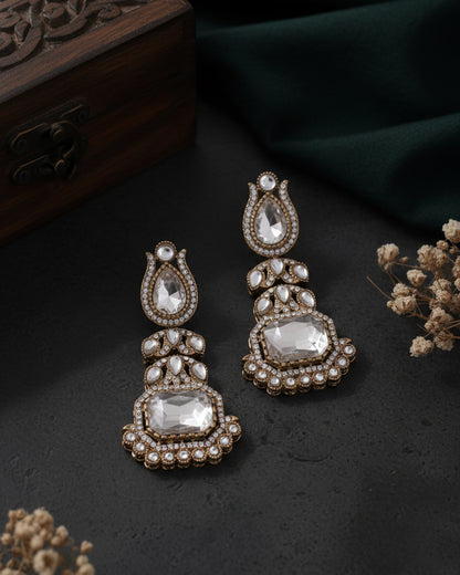 Silver Patricia Premium Designer Zircone Polki Dupe Earring