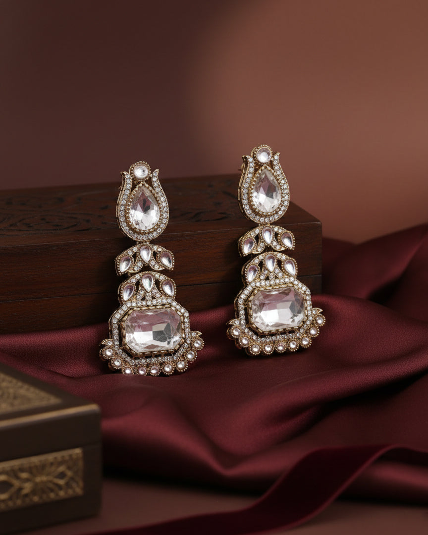 Silver Patricia Premium Designer Zircone Polki Dupe Earring