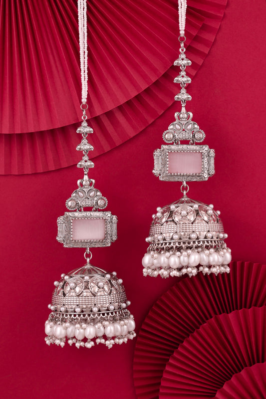 Silver Pearl Jhankaar Statement Jhumka