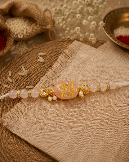 Blush Jadau Beaded Kundan Rakhi for Brother | Tilak Set Included