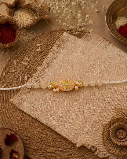 Blush Jadau Beaded Kundan Rakhi for Brother | Tilak Set Included