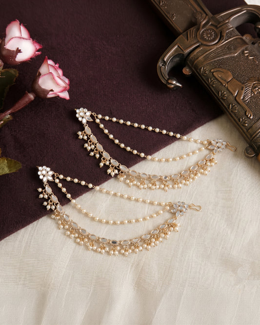 Pearl Mirgnlekha Bahubali Kaan Chain Pair