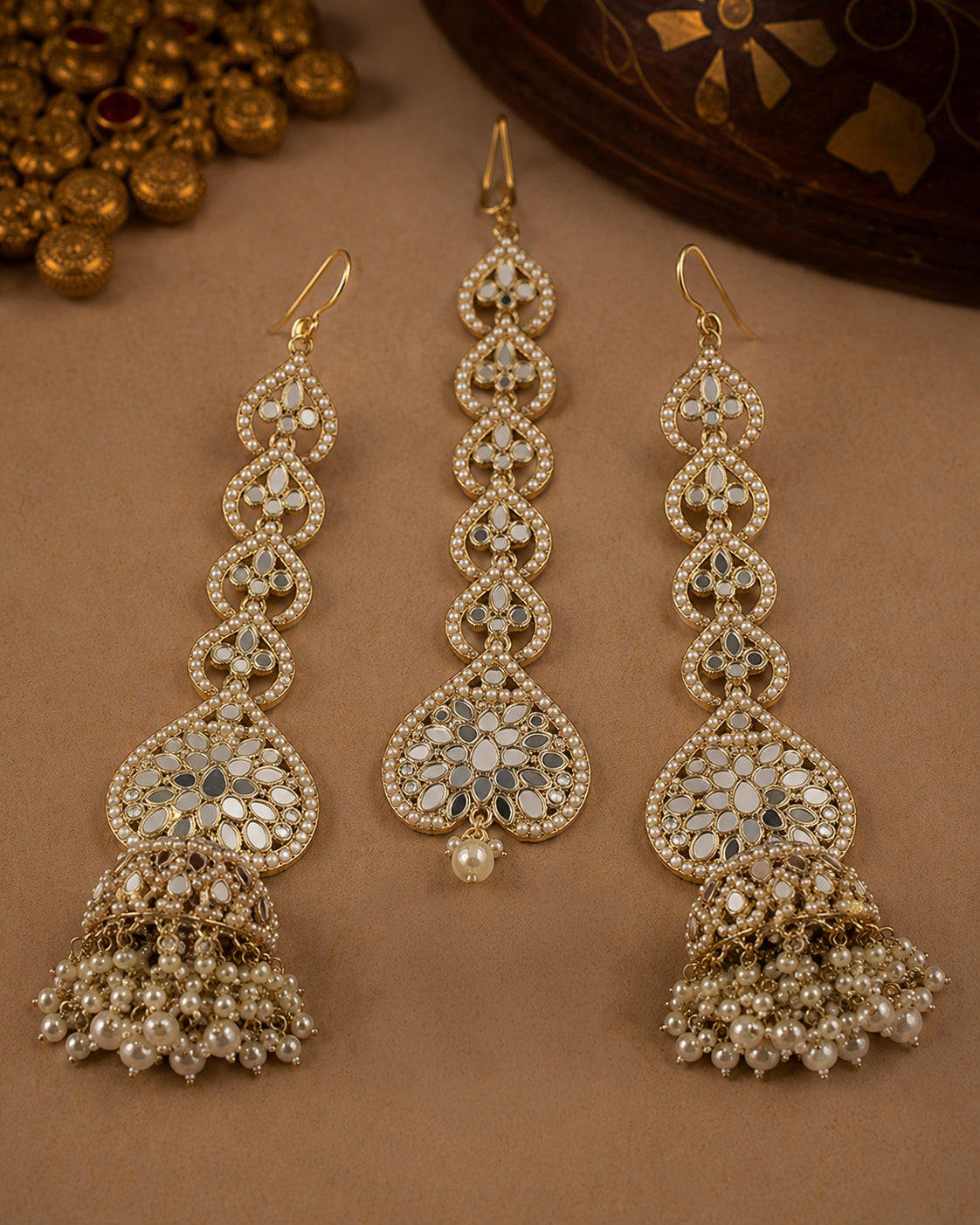 Pearl Vartika Teeka Jhumka Set