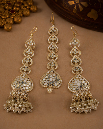 Pearl Vartika Teeka Jhumka Set