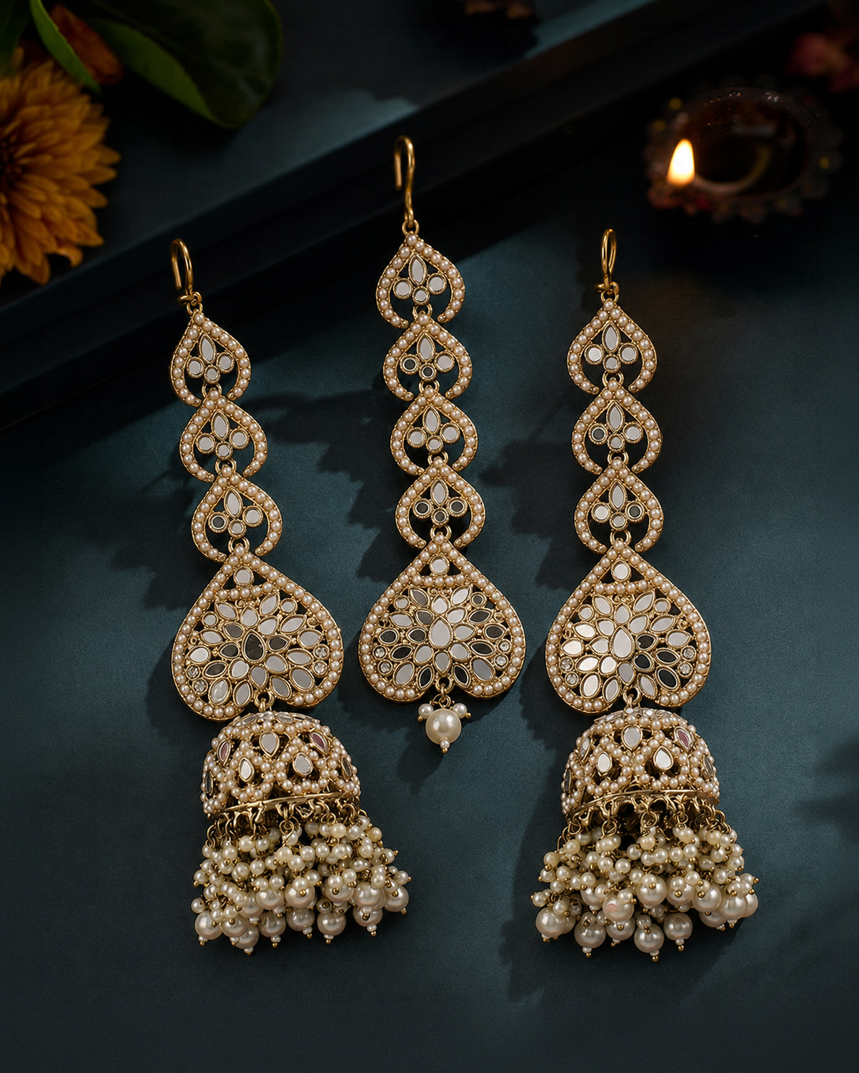 Pearl Vartika Teeka Jhumka Set