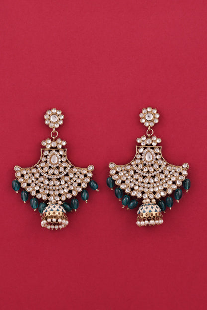 Teal Green Sabita Designer Meenakari Jhumka Earring