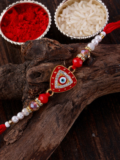 Red - Blue Drishta Evil Eye Rakhi for Brother | Tilak Set Included