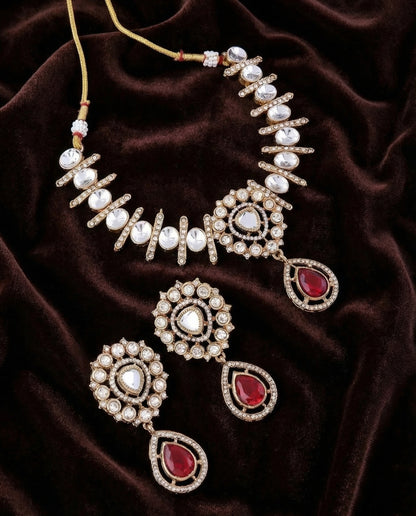 Ruby Rutba Indo Western Necklace With Earrings