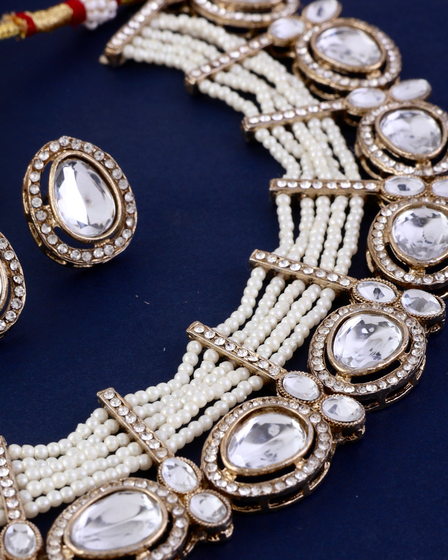 Pearl Darvesh Zircone Polki Dupe Pearl Necklace with Earring