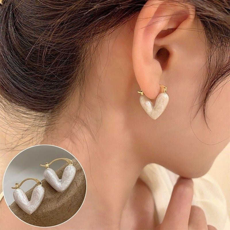 White Heart Gold Hooped Korean Quirky Earring