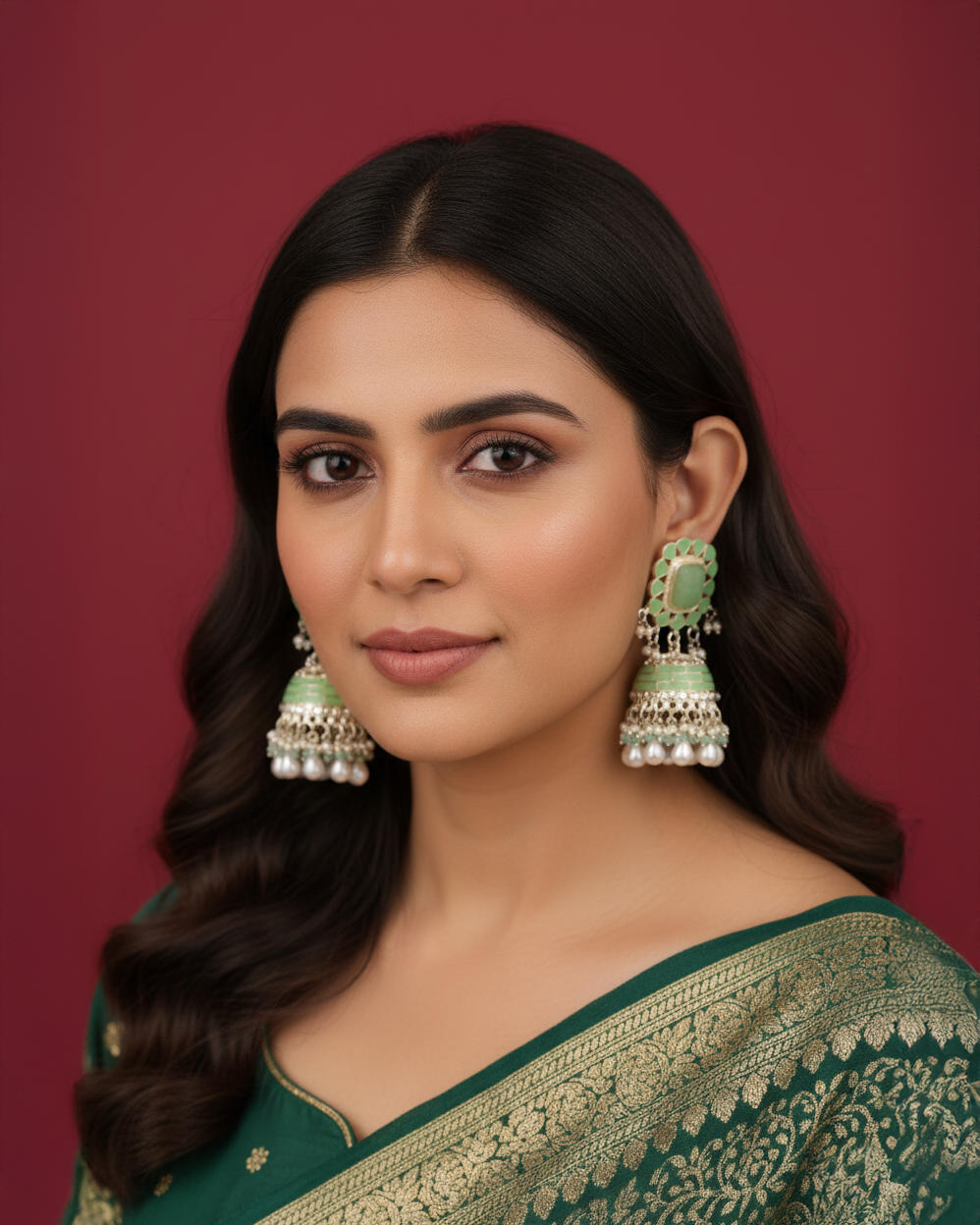Mint Green Trinaya Meenakari Jhumka