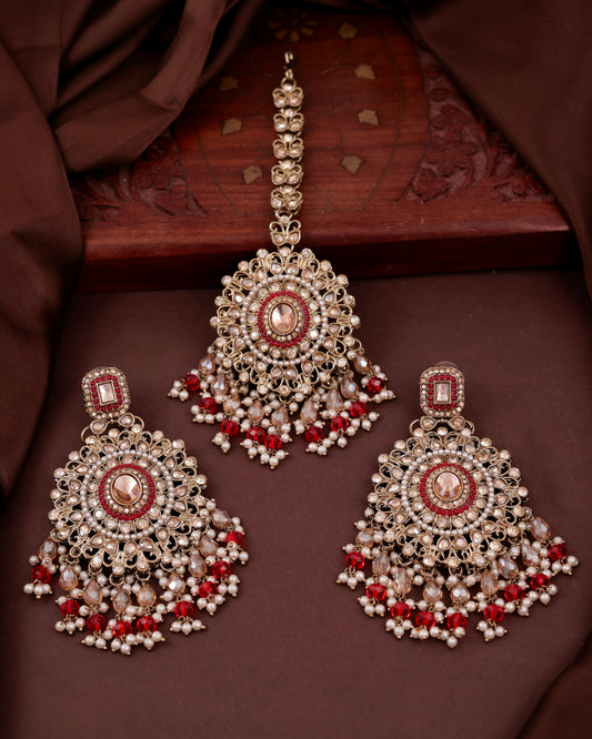 Red Tavisha Punjabi Pakistani Teeka Chandbali Set