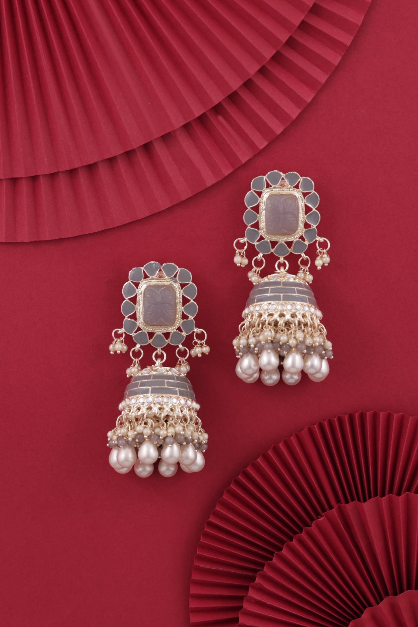 Grey Trinaya Meenakari Jhumka
