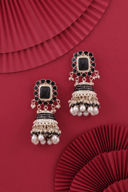 Black Trinaya Meenakari Jhumka