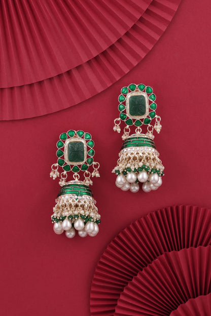 Dark Green Trinaya Meenakari Jhumka