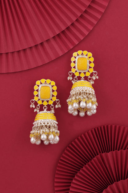 Yellow Trinaya Meenakari Jhumka