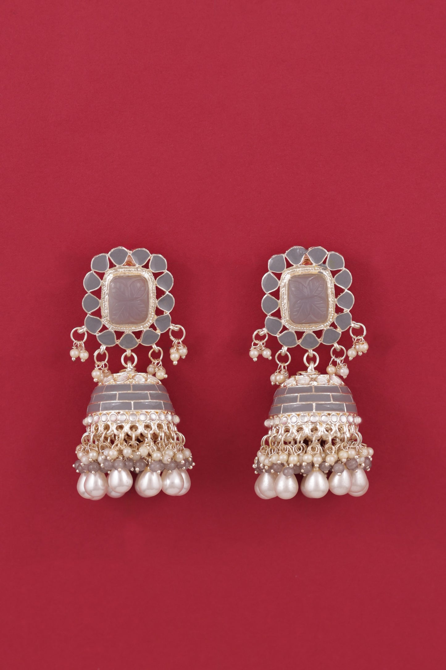Grey Trinaya Meenakari Jhumka