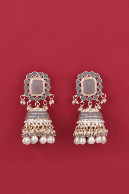 Grey Trinaya Meenakari Jhumka
