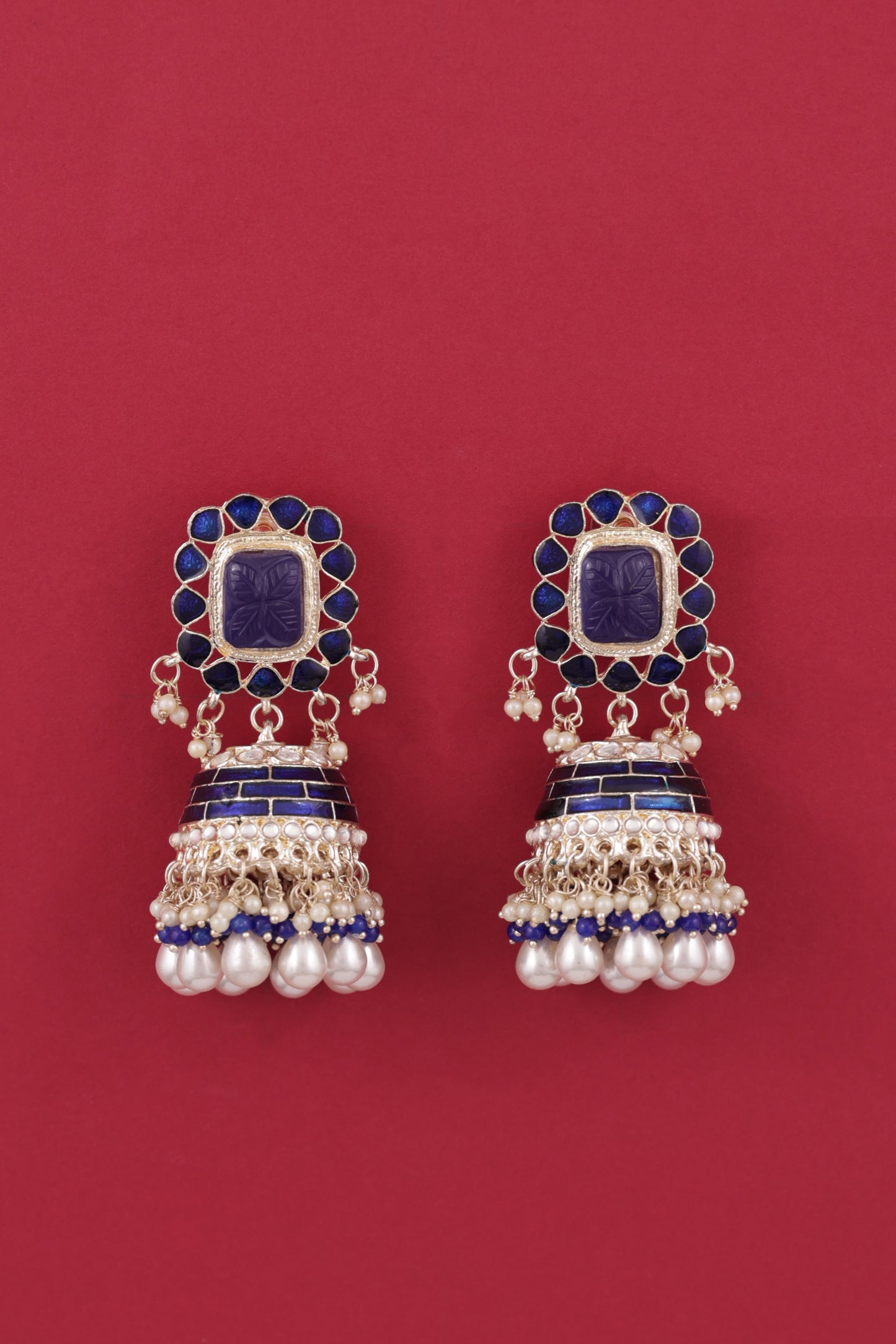 Blue Trinaya Meenakari Jhumka