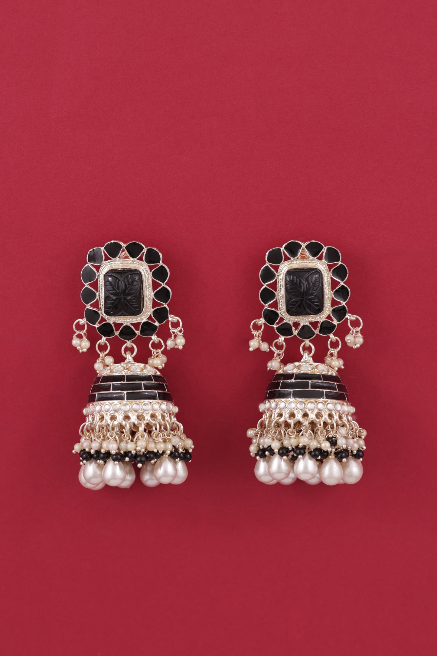 Black Trinaya Meenakari Jhumka