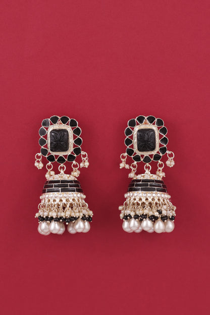 Black Trinaya Meenakari Jhumka