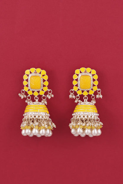 Yellow Trinaya Meenakari Jhumka