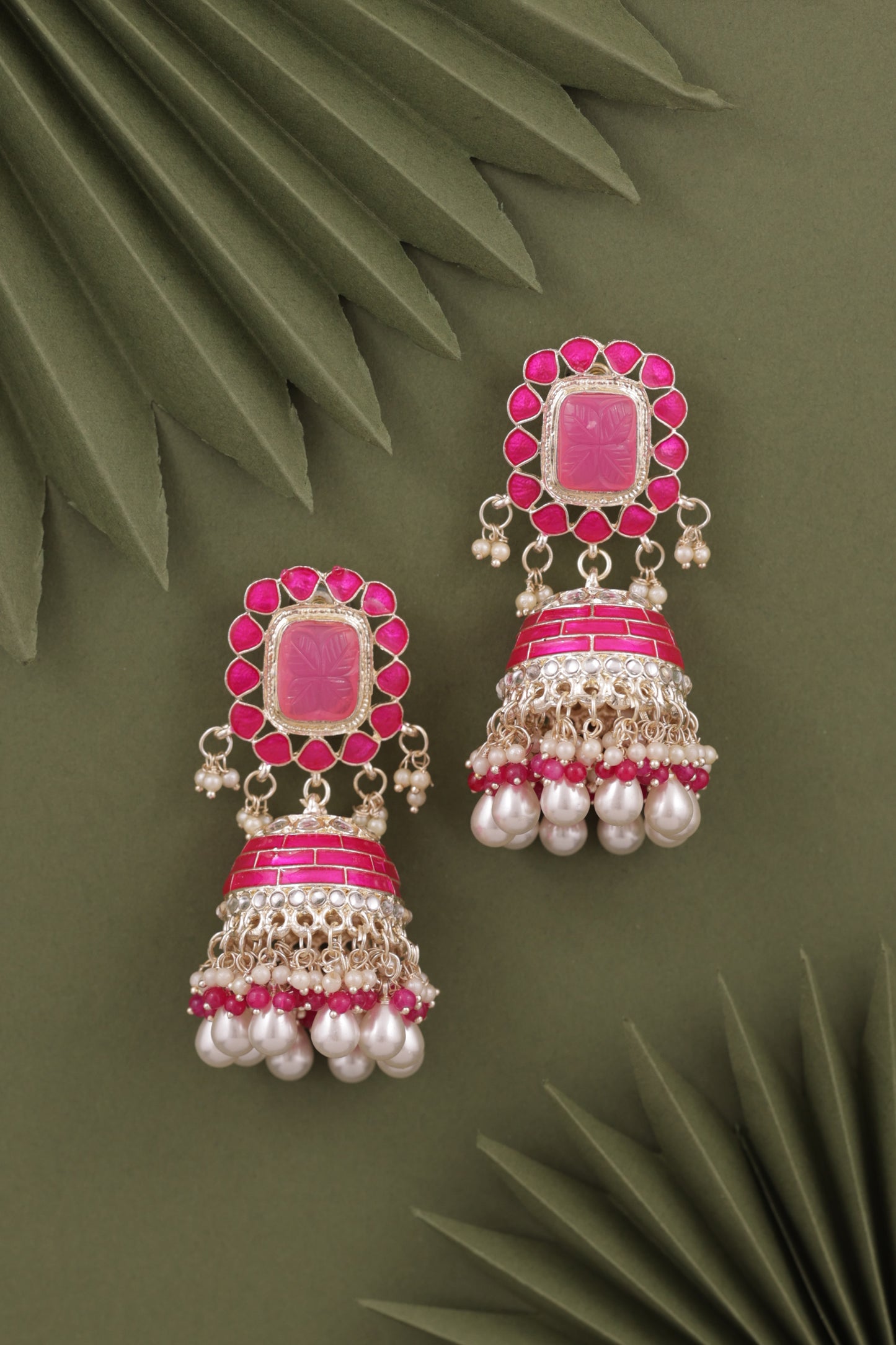 Pink Trinaya Meenakari Jhumka