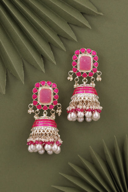 Pink Trinaya Meenakari Jhumka