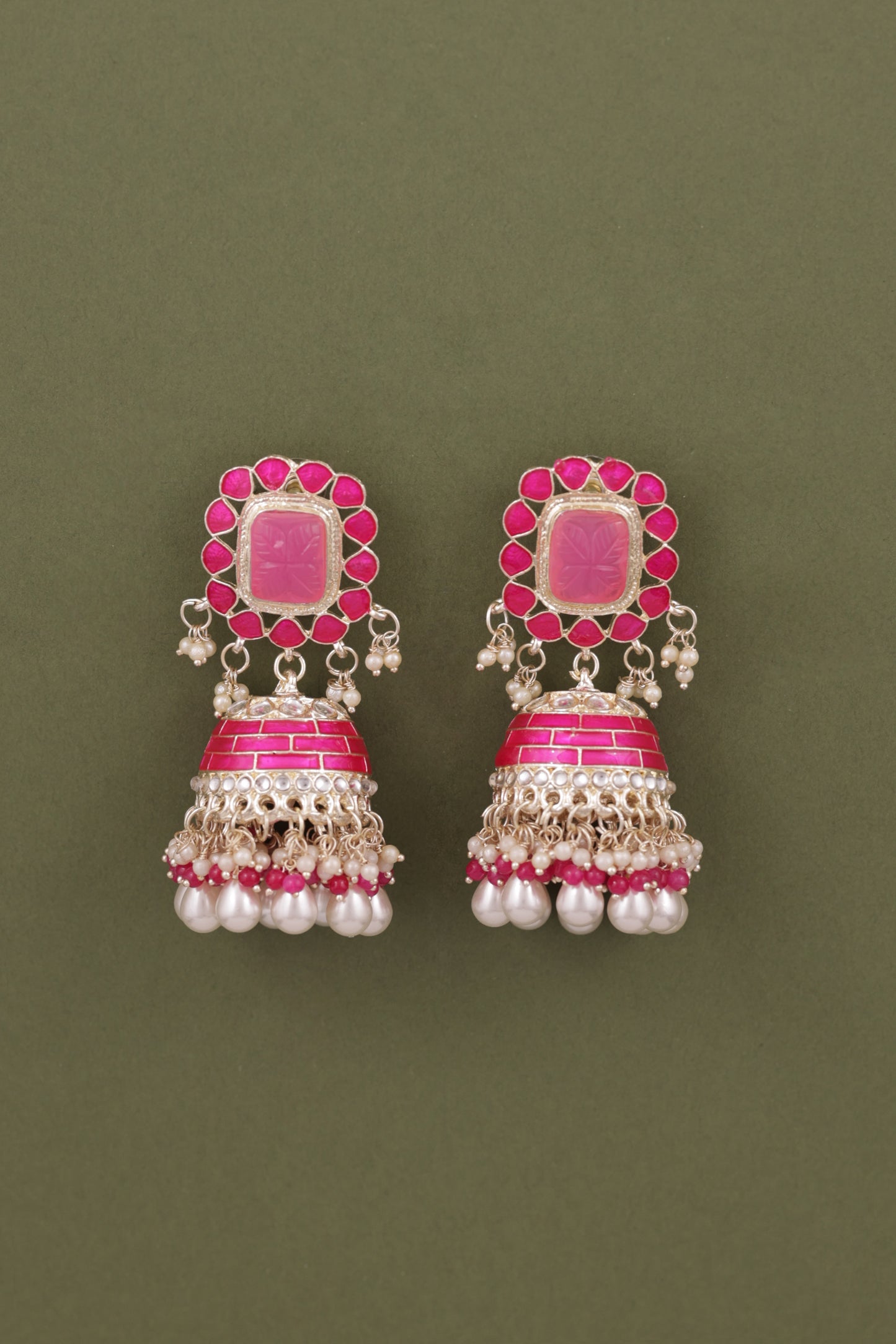 Pink Trinaya Meenakari Jhumka