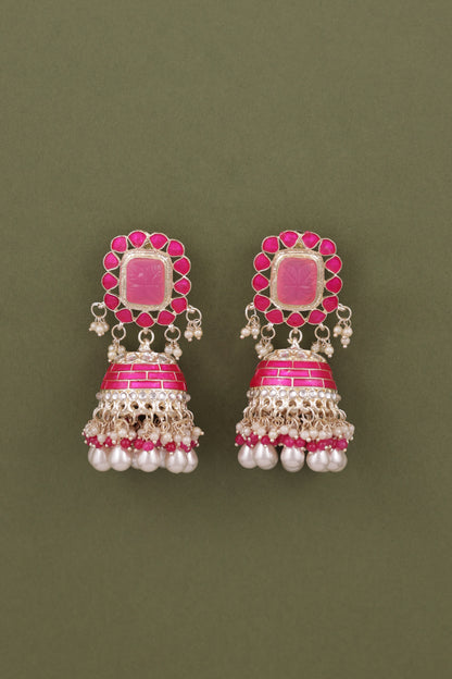 Pink Trinaya Meenakari Jhumka