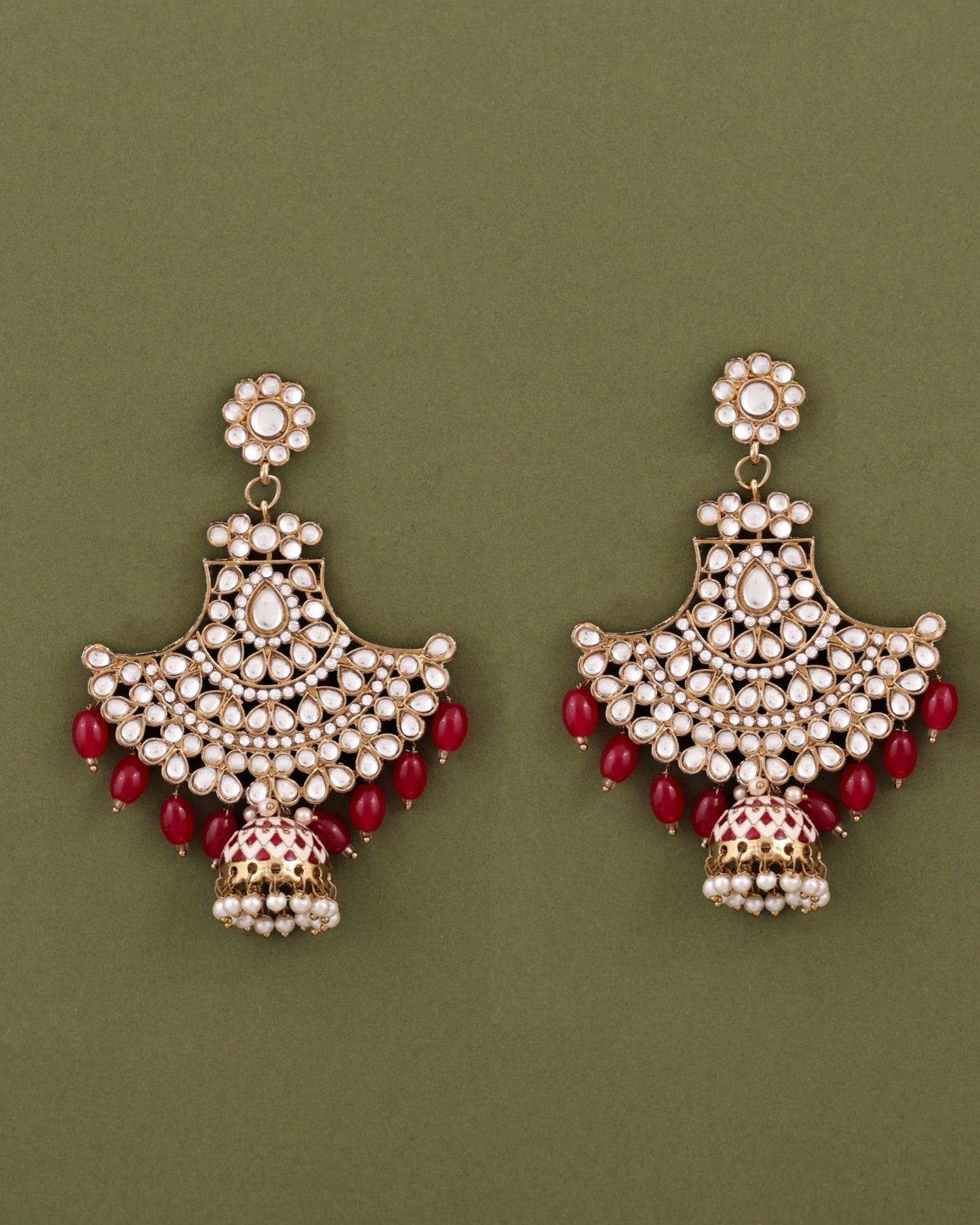Red Sabita Designer Meenakari Jhumka Earring