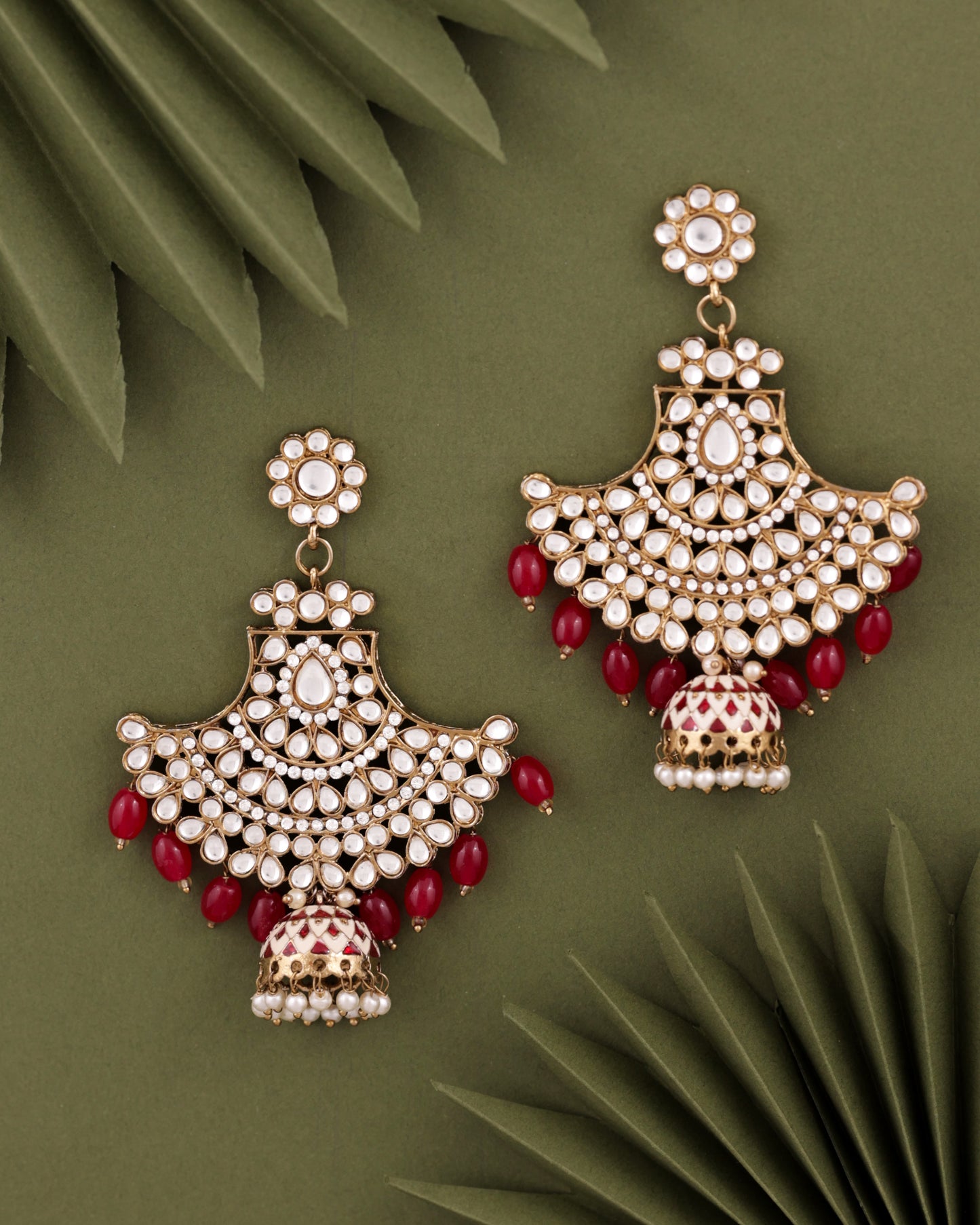 Red Sabita Designer Meenakari Jhumka Earring