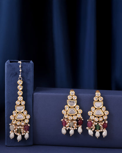 Multi Guranshi Dabi Kundan Choker Necklace with Earring and Mangteeka