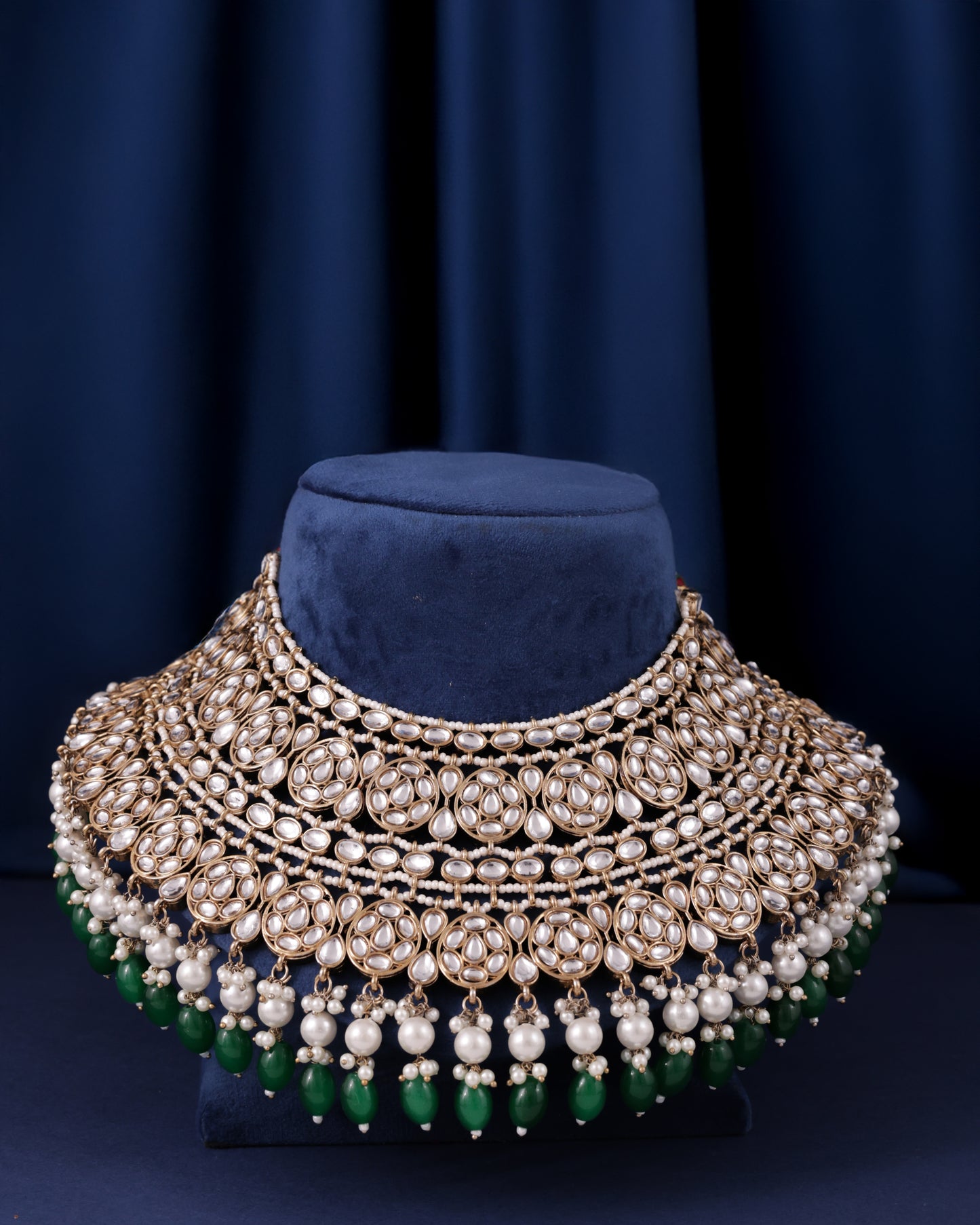 Green Navneet Statement Necklace Earring with Teeka and Side Jhumar/Passa