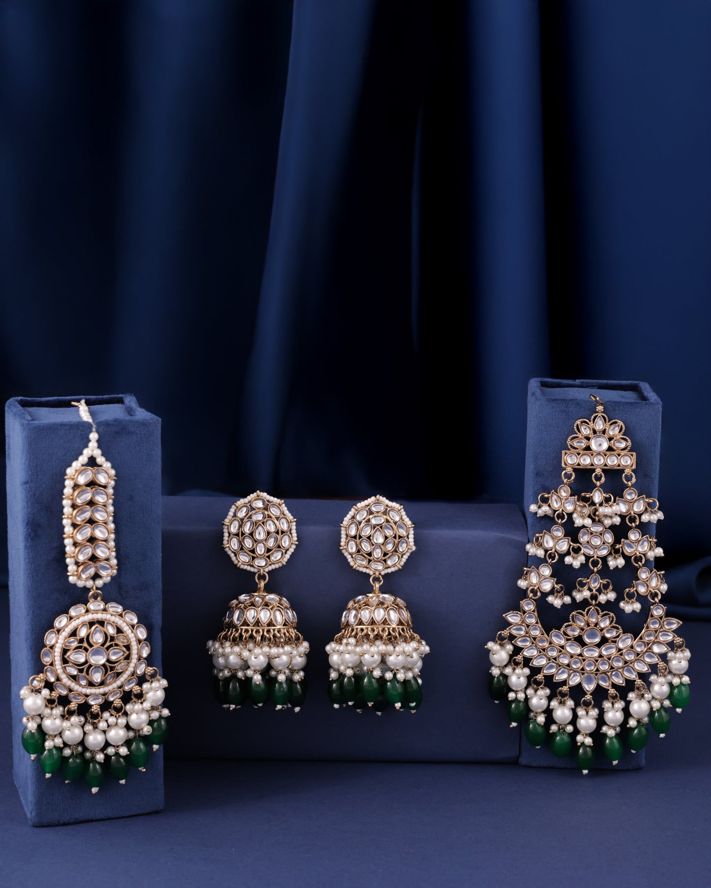 Green Navneet Statement Necklace Earring with Teeka and Side Jhumar/Passa