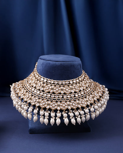 Pearl Navneet Statement Necklace Earring with Teeka and Side Jhumar/Passa