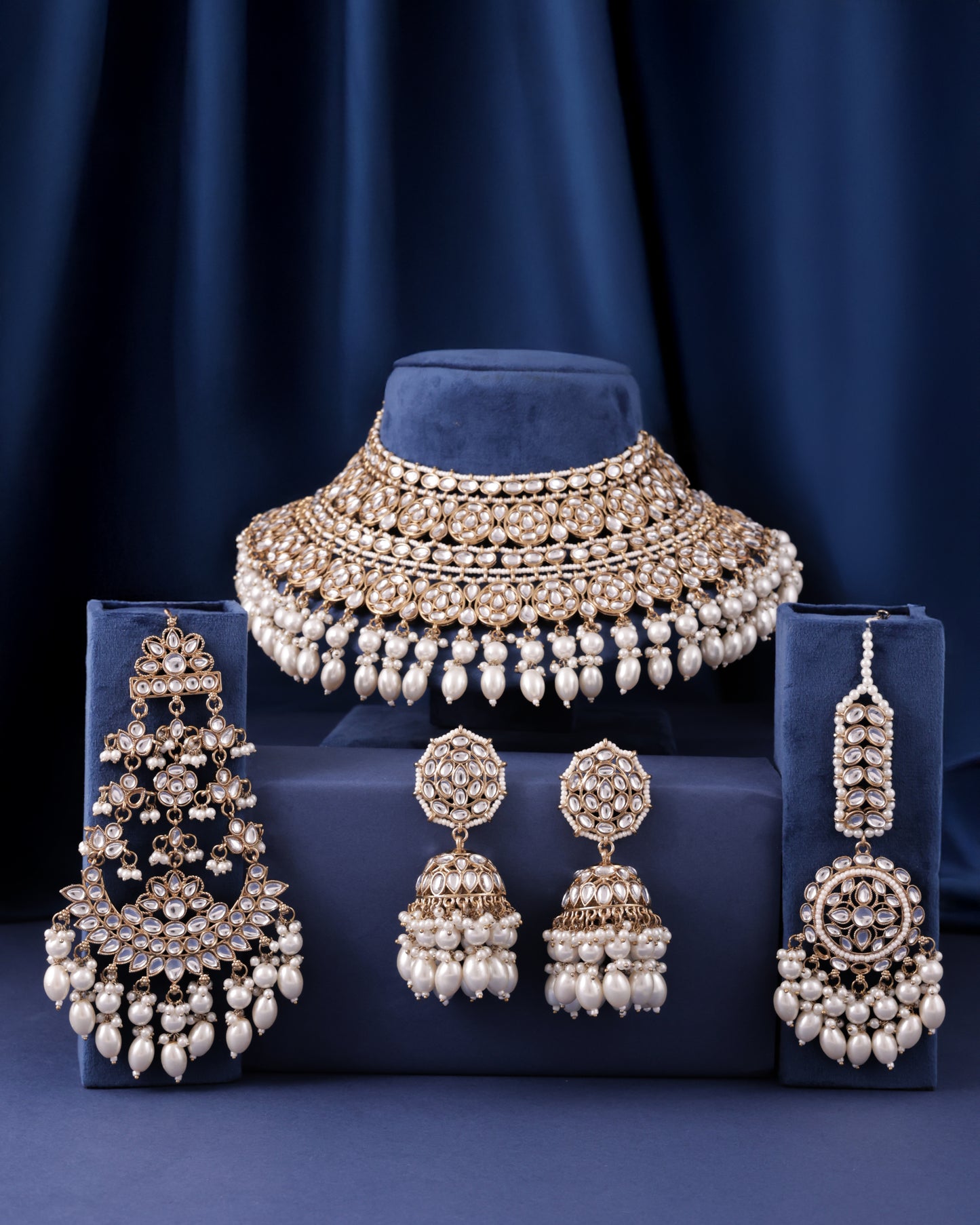 Pearl Navneet Statement Necklace Earring with Teeka and Side Jhumar/Passa