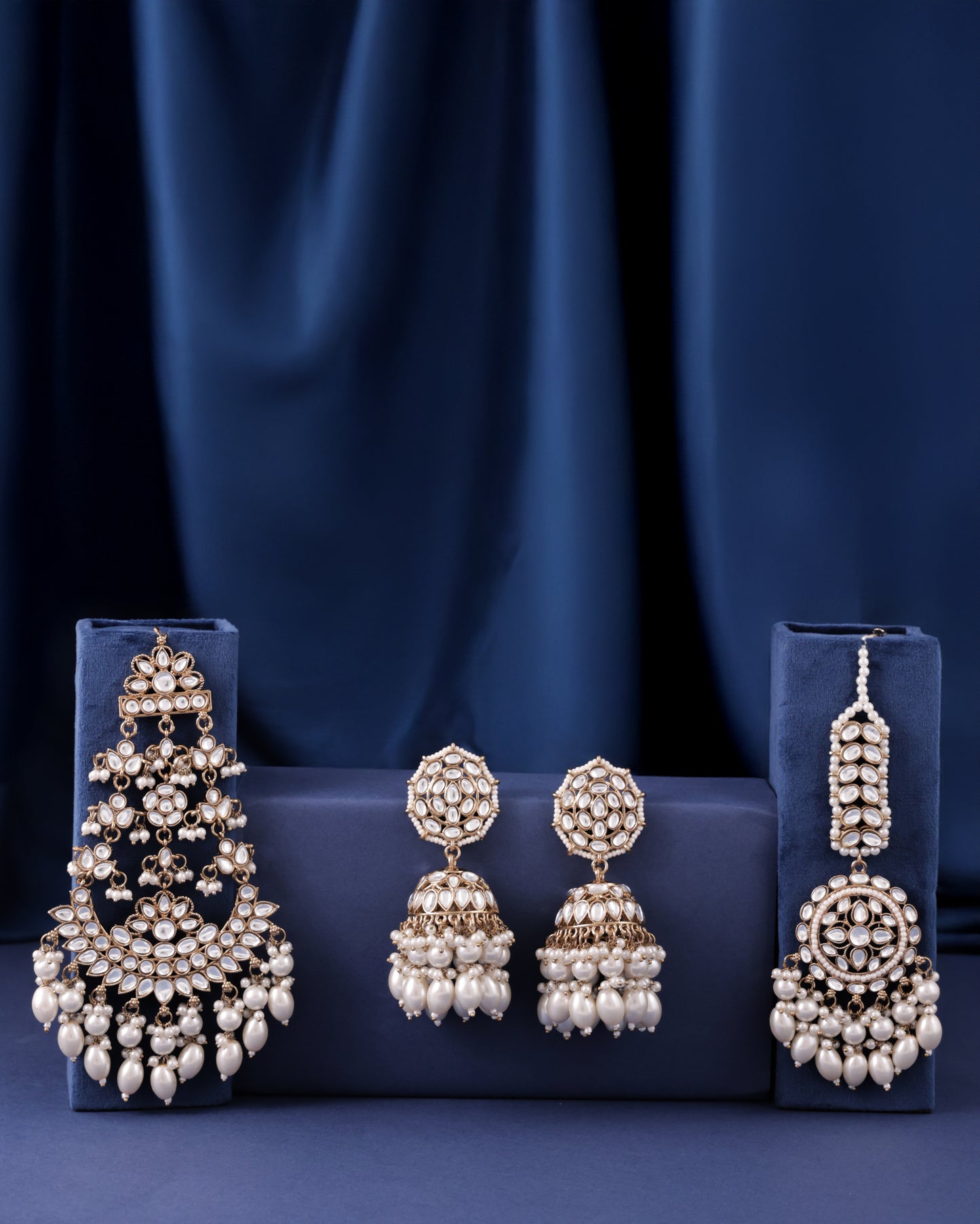 Pearl Navneet Statement Necklace Earring with Teeka and Side Jhumar/Passa