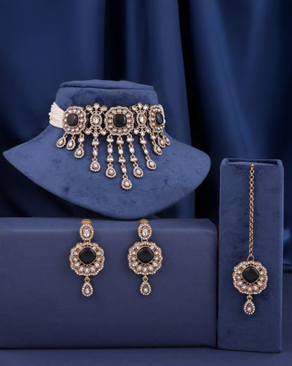 Blue Meher Premium Necklace with Earring and Mangteeka 