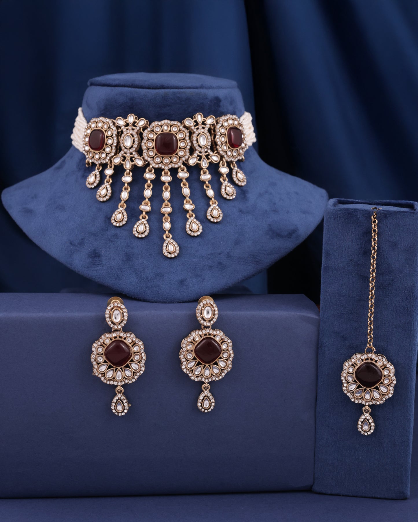Ruby Meher Premium Necklace with Earring and Mangteeka