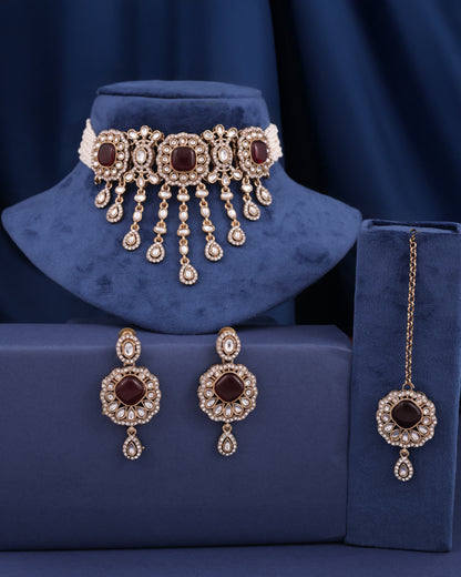 Ruby Meher Premium Necklace with Earring and Mangteeka