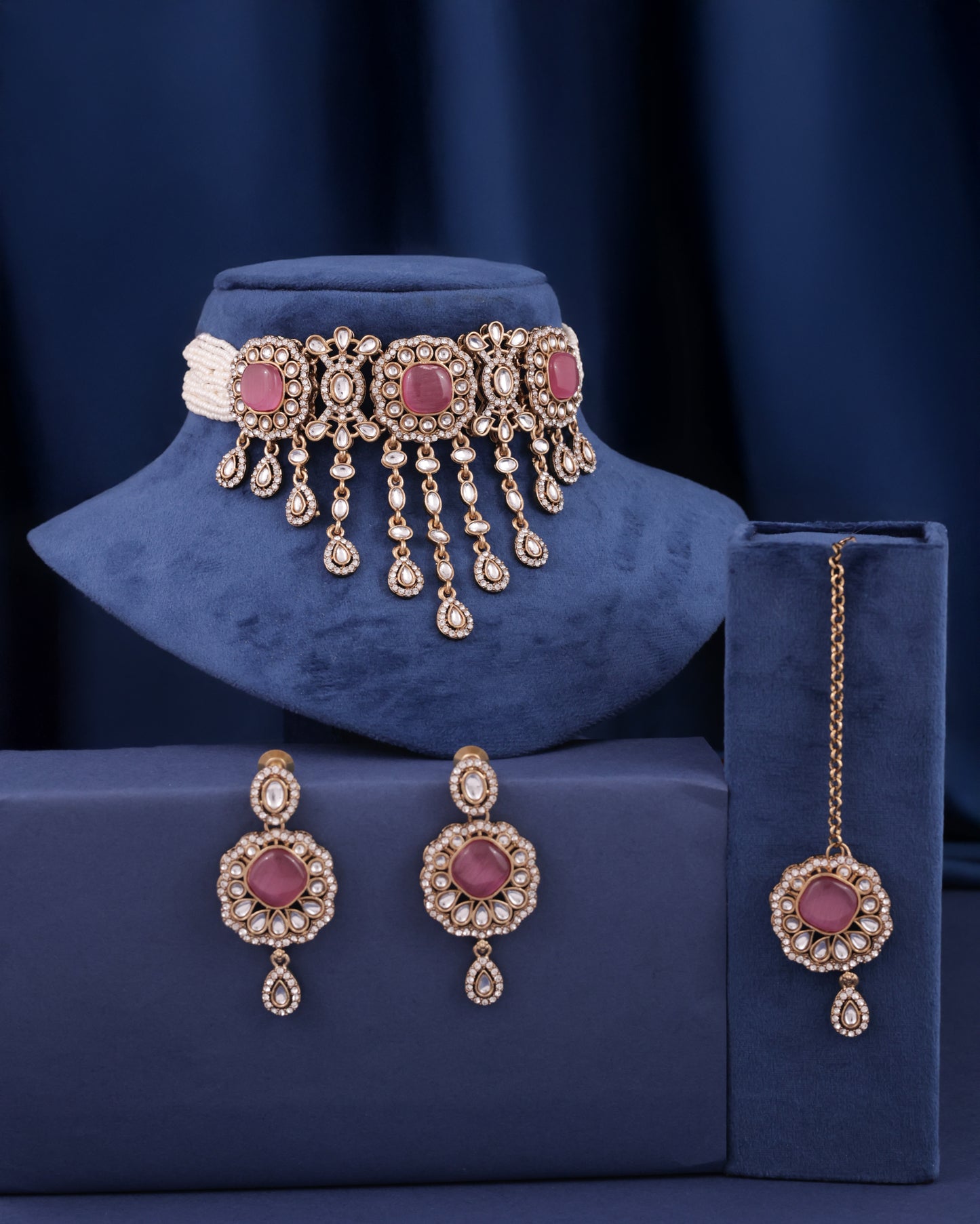 Blush Meher Premium Necklace with Earring and Mangteeka