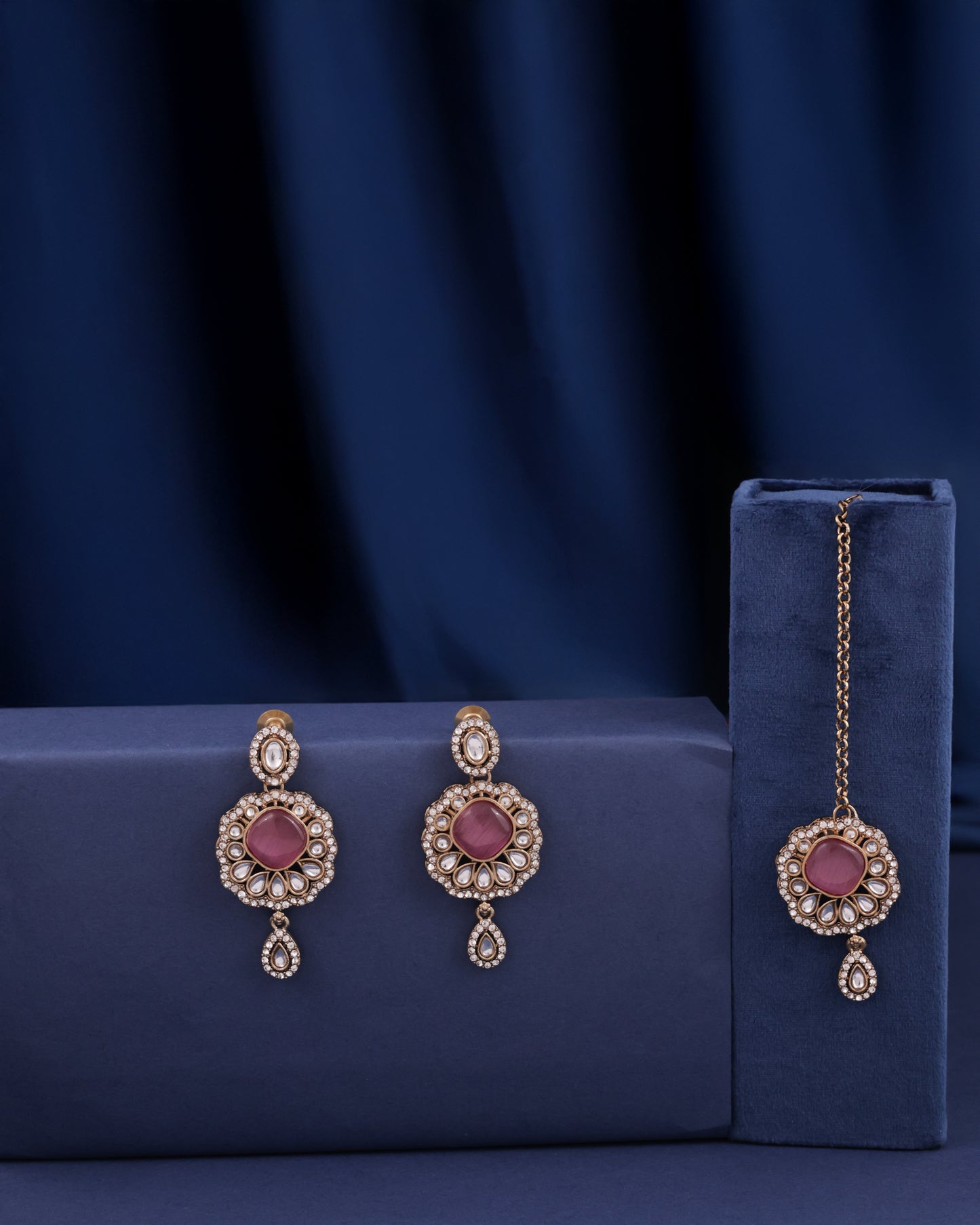 Blush Meher Premium Necklace with Earring and Mangteeka