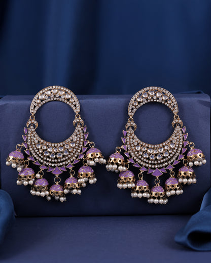 Purple Anvika Desginer Meenakari Chandbali Jhumki Earring