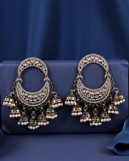 Black Anvika Desginer Meenakari Chandbali Jhumki Earring