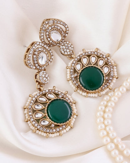 Emerald Tanshika Premium Designer Zircone Polki Dupe Earring